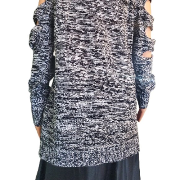 Arizona Sweater Shoulder Cutout Black Gray Lines & Shades - Stylish Women Size L - Picture 3 of 6